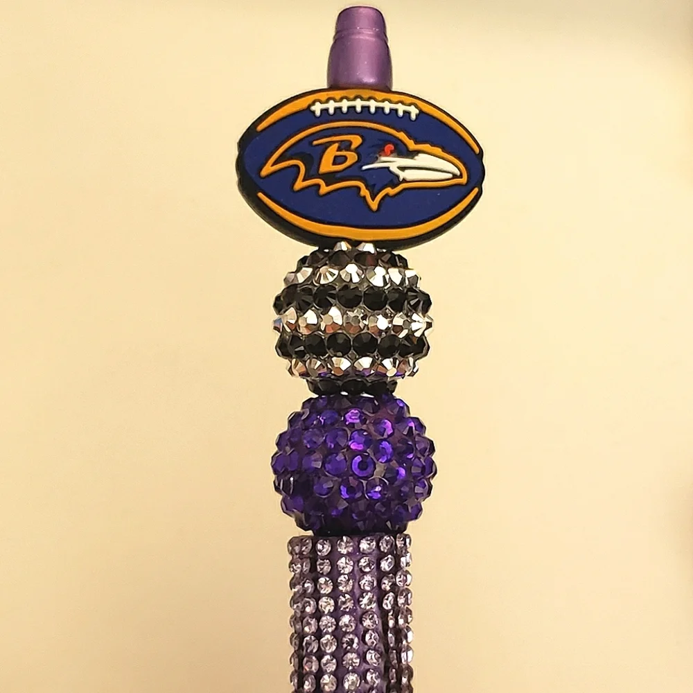 Handmade Rhinestone Baltimore Ravens Football Beaded Silicone Focal Bead Pen